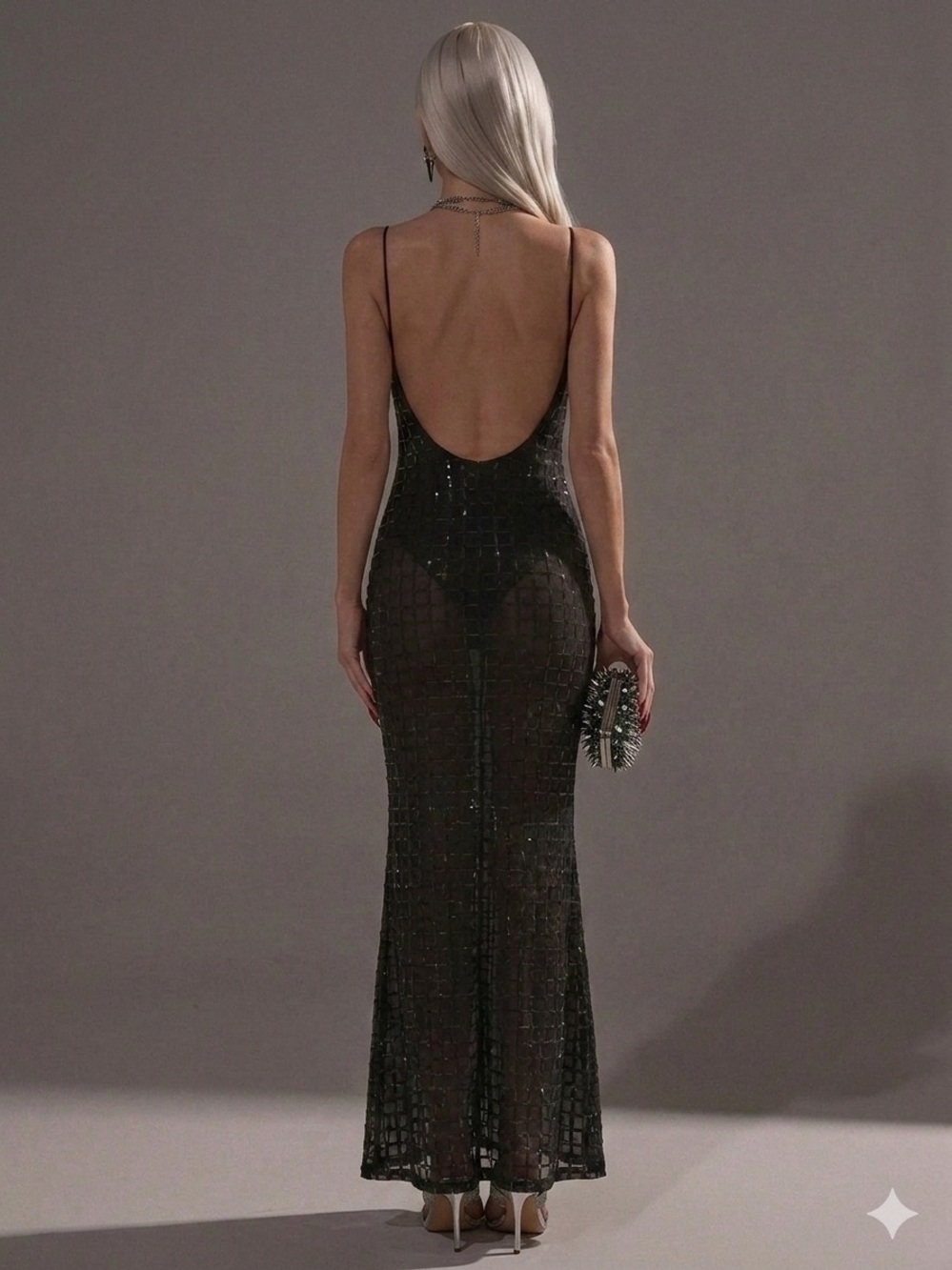 AKIRA Black Sheer Maxi Dress with Thin Straps - Picture 2 of 5
